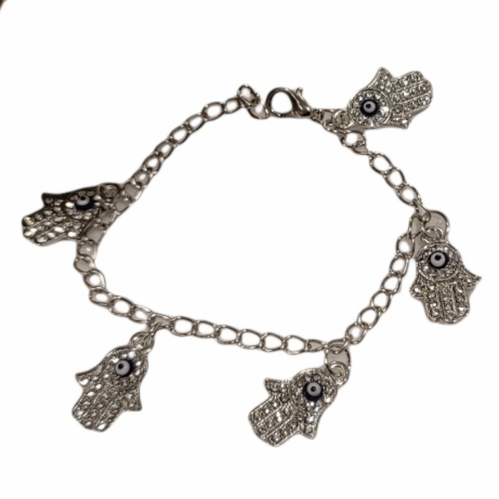 Silver Evil Eye Hamsa Hand Bracelet For Women